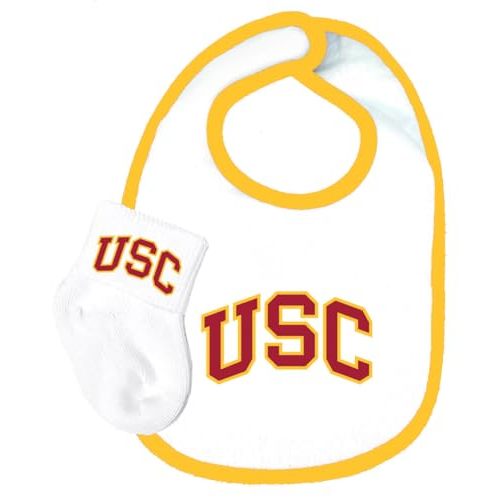USC Trojans Southern Cal Licensed Baby Bib and Socks Set - Gold Trim