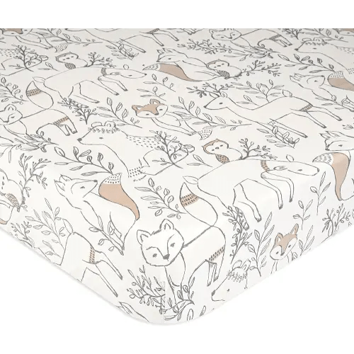 Crane Baby 100% Cotton Sateen Fitted Baby Sheets, Breathable, Fits 28X52 Standard Mattress, Gender Neutral Bedding, Woodland Animal Crib Sheet