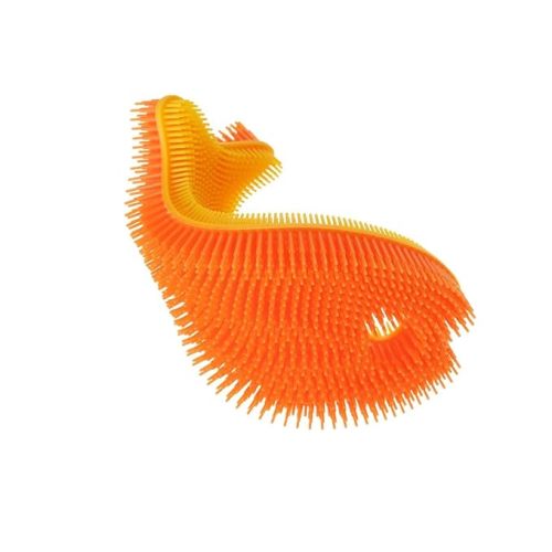 Innobaby Bathin' Smart Silicone Bath Scrub for Babies Toddlers and Adults in Double Sided Sensory Fish Shape, Gently Exfoliate Face and Body, Made with Quick-Dry Food Grade Silicone- Orange/Yellow