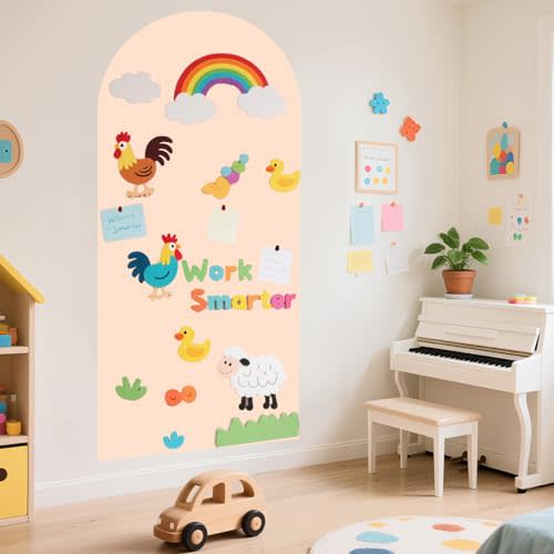Magnetic Arch Wall Decal for Kids 39.3x17.5 Inch Magnetic Chalkboard Contact Paper for Wall Peel and Stick Self Adhesive Magnet Board Sticker Roll with 36 Letters for Playroom Classroom(Milk Tea)