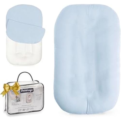 Baby Lounger - Snuggle Cozy Me Infant Lounger for Newborns | Breathable & Soft, Portable Awake-Time Pad, Essential Baby Gift- Blue (Lounger Cover Included)