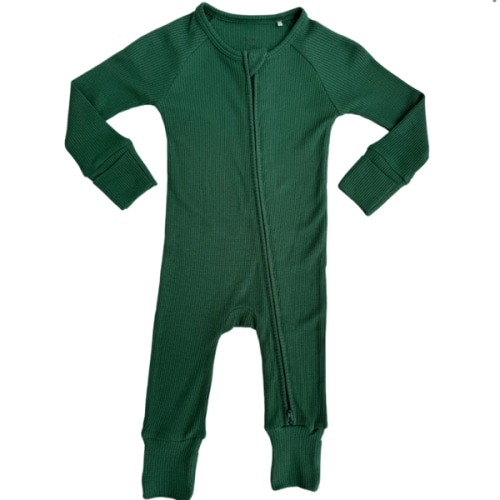 Hunter Green Waffle Zipper Romper – In My Jammers