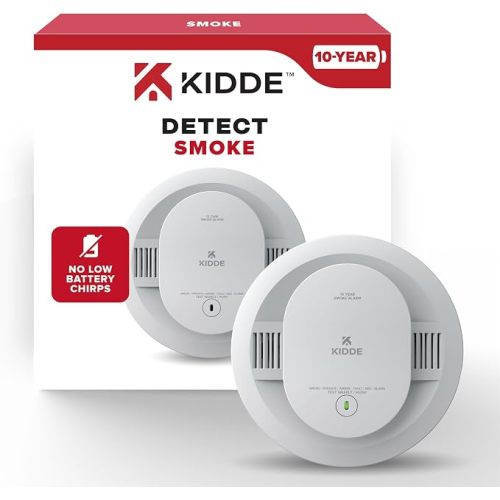 Kidde Detector de humo, funciona con batería de 10 años, indicadores de luz de advertencia LED