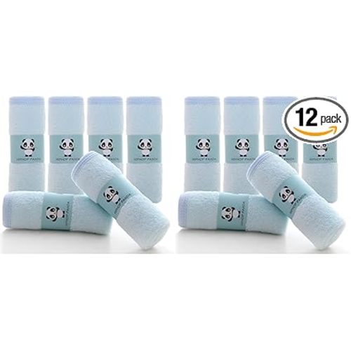HIPHOP PANDA Baby Washcloths, Rayon Made from Bamboo - 2 Layer Ultra Soft Absorbent Newborn Bath Face Towel - Reusable Baby Wipes for Delicate Skin - Blue, 12 Pack