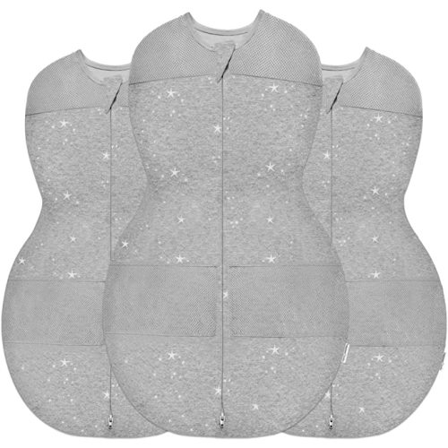 Happiest Baby Sleepea 5-Second Swaddle - 100% Organic Cotton Baby Swaddle Blanket - Doctor Designed Promotes Healthy Hip Development - 3-Pack Newborn Bundle (Graphite Stars, 2 x Small, 1 x Medium)