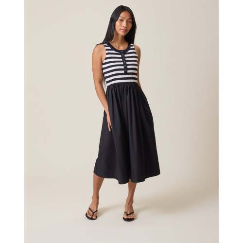 Charlotte Mixed Media Nursing Midi Dress | Navy – Kindred Bravely
