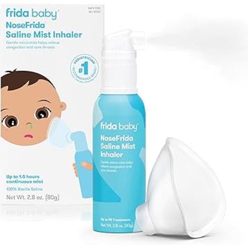 Frida Baby NoseFrida Saline Mist Nasal Inhaler, Decongestant Spray for Congestion & Allergy Relief for Babies + Kids, Nasal Saline Spray, Soothes Stuffy Nose & Sore Throat, Includes Mask, Made in USA