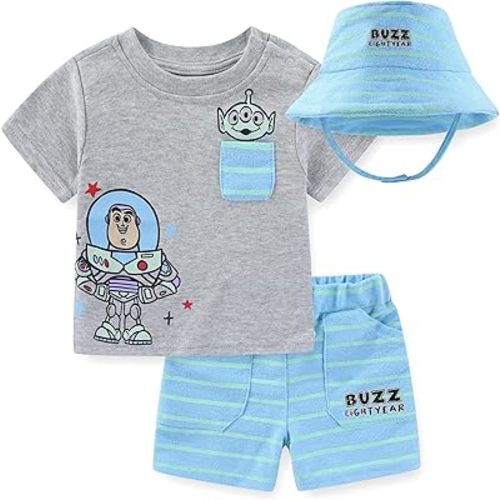 Disney Toy Story Buzz Lightyear Baby Boys T-Shirt Shorts and Bucket Hat 3 Piece Set for Newborn and Infant