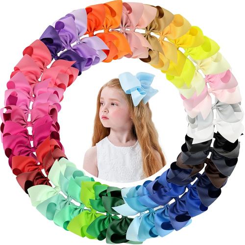 Big Hair Bows Clips for Girls Little Girl Bows Hair Clip Hair Accessories for Toddler Girls 4-6 (40pcs/6inch)