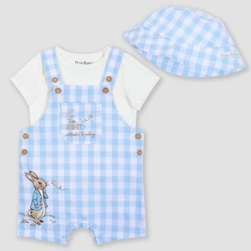Baby Boys' 3pc Peter Rabbit Gingham Overalls Set with Hat - Blue 18M