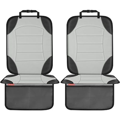 Sinvitron Car Seat Protector for Child Car Seat - Waterproof Non-Slip Leather Mat with 2 Mesh Pockets, Universal Seat Cover for Baby, Pets & Vehicles(2-Pack, Grey)