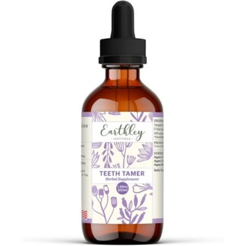 Earthley Wellness Teeth Tamer, Teething Relief for Babies & Kids, Soothes Drooling, Gum Discomfort & Irritability, Organic Herbal Formula, Essential Oil Free, Alcohol-Free & Sugar-Free (1oz)