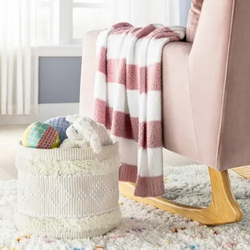 Get Unbeatable Durability at the Lowest Prices with Little Luxe Store's Chenille Stripe Baby Blanket - Dark Pink And White Stripe - Cloud Island™.