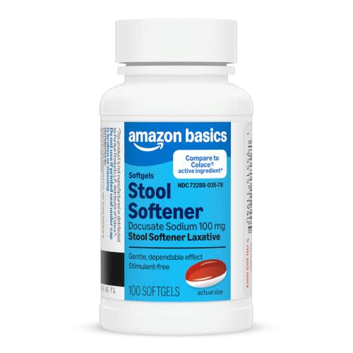 Amazon Basics Stool Softener Laxative, Docusate Sodium 100 mg, Softgels, for Constipation Relief, 100 Count (Previously Care)
