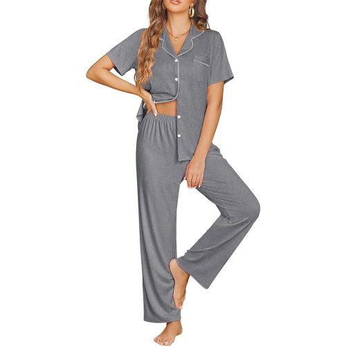 Ekouaer Womens Pajama Sets Button Down Lounge Sets 2 Piece Short Sleeve Pjs