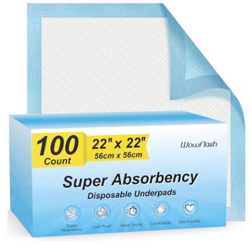 100 Count 22” x 22” Super Absorbency Disposable Underpads, Leakproof Quick Drying Disposable Pads for Baby, Puppy and Adults, Puppy Pads, Cat Pee Pads for Dogs, Potty Puppy Training Pads