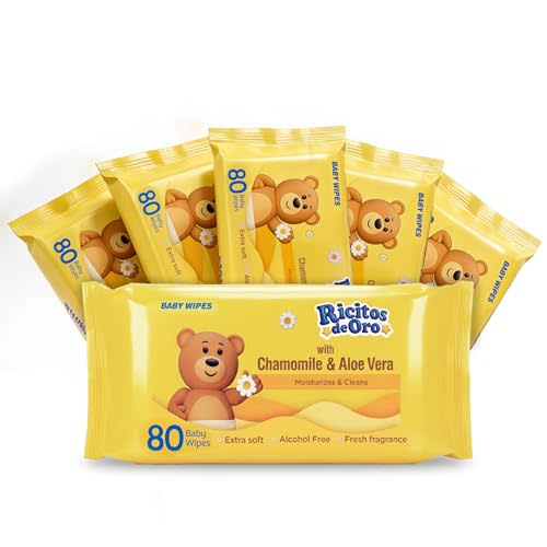 Ricitos de Oro Baby Wipes Scented Chamomile & Aloe Vera, Extra Soft Alcohol Free Baby Wipes, Fresh Fragrance for Everyday Use, 6 Pack Refill (480 Total Wipes)
