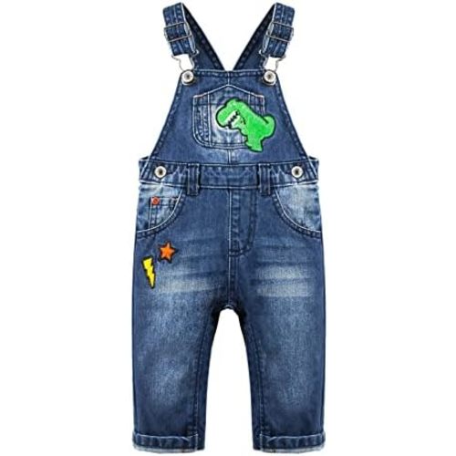 KIDSCOOL SPACE Baby Little Kids Cute Denim Embroidered Fashion Jean Overalls