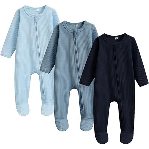 Bafeicao Newnorn Baby Footie Romper with Mitten Cuffs 2-Way Zipper Cotton Pajamas One-piece Jumpsuit Sleeper Infant Clothes