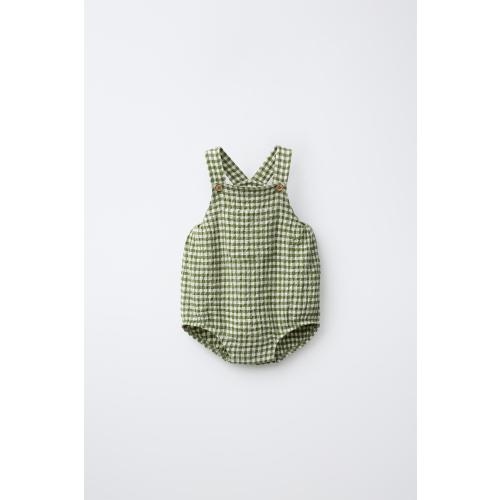 GINGHAM SHORT ROMPER - Blue green | ZARA United States