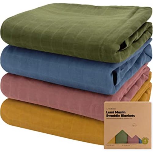 4-Pack Muslin Swaddle Blankets for Baby Boys, Girls - Organic Baby Blankets for Girl, Boy, Baby Swaddle Blanket Unisex, Receiving Blankets, Swaddles for Newborns, Newborn Baby Essentials (Corals)
