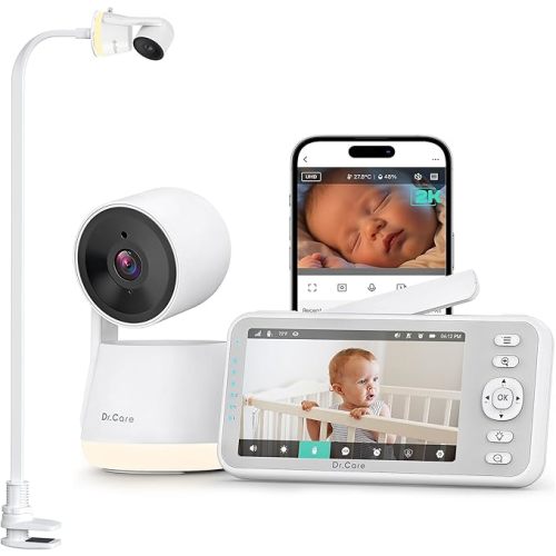 Dr.Care LumiView Smart WiFi Baby Monitor with Clip Mount - 5" 1080P FHD & 2K Camera App Control, Privacy Mode, 5000mAh Removable Battery, Cry & Motion Alerts, HD Night Vision, RGB Night Light