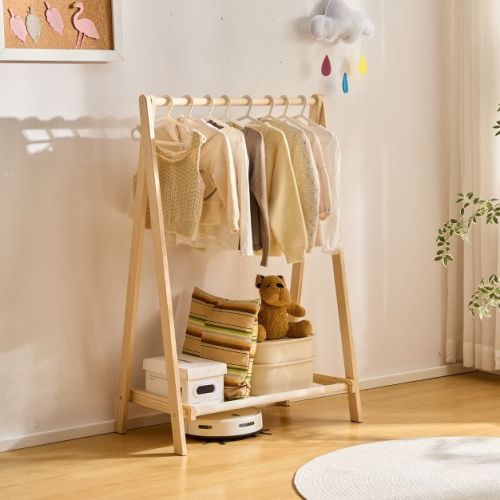 Kids Coat Rack, Baby Clothes Rack , Solid Wood Floor-Standing Hall Tree, Kids Clothes Drying Rack, Foldable