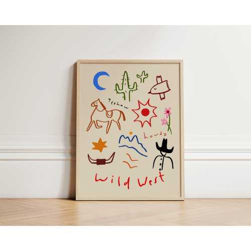 Wild West Print, Nursery Print, Bedroom Art, Illustration Wall Art, Nursery Wall Art, Cowboy Nursery Decor, Kids Room, Play Room, UNFRAMED