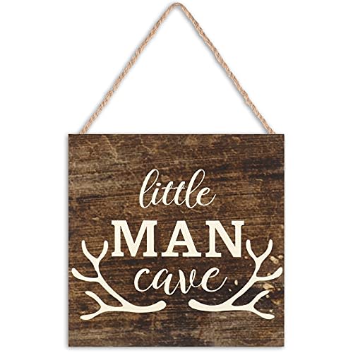 Little Man Cave Wood Sign Decor Home Vintage Little Man Cave Antlers Wood Pallet 7 x 7 Inch Rustic Brown Wall Hanging Sign Farmhouse Wall Decor for Baby Home Bedroom Living Room