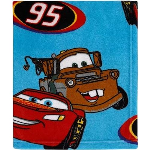 Disney Cars Radiator Springs Blue and Red Lightning McQueen and Tow-Mater Super Soft Toddler Blanket