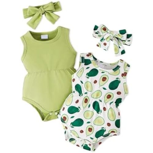 Doresbebe Baby Girl Clothes Newborn Bodysuit Infant Romper Summer Outfits Cute Sleeveless 2-pack 4Pcs Set