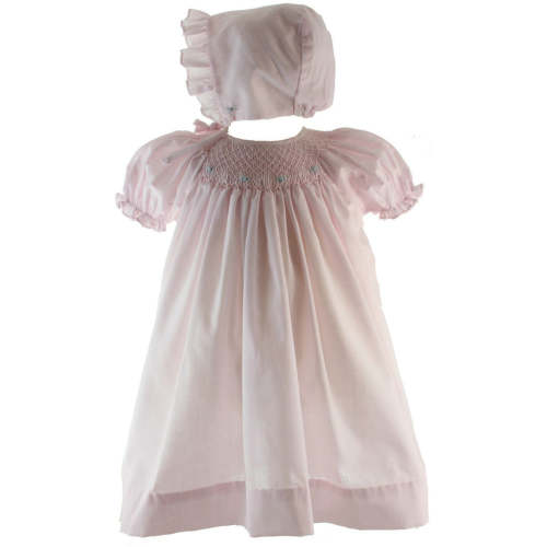 Infant Girls Pink Smocked Bishop Day Dress & Bonnet