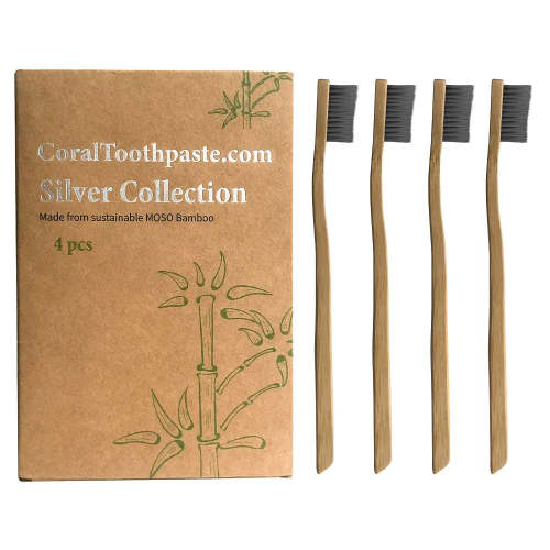 Nano Silver Infused Bamboo Toothbrush 4 Pack | Eco-Friendly & Gentle – Coral Toothpaste
