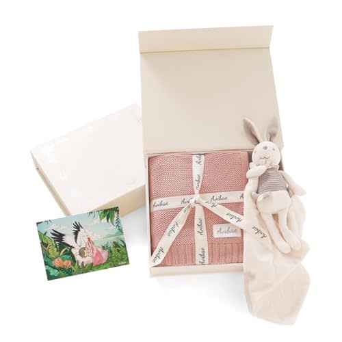 Avibae Baby Lovey Organic Cotton Set，Including Blanket and Security Blankets，Comfy Lovely Newborn Shower Gift for Infant Boy Girls (Pink)