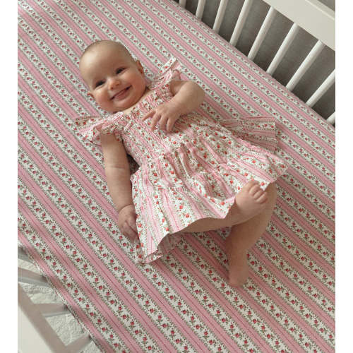 The Crib Sheet - Pink Floral Dot Stripe – Hill House Home