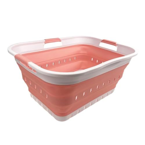 SAMMART 42L (11 gallon) Collapsible Plastic Laundry Basket - Foldable Pop Up Storage Container/Organizer - Space Saving Hamper/Basket (1, White/Quartz Pink)
