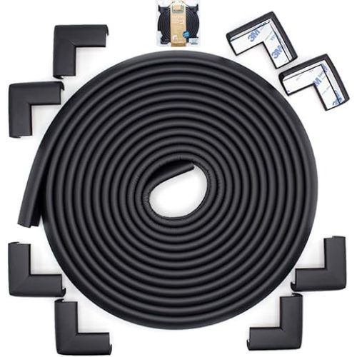 Roving Cove Slim-Fit Corner Edge Protector for Baby Proofing (Small 18ft Edge 8 Corners), Furniture Safety Bumper Guard, Soft NBR Rubber Foam, 3M Adhesive, Onyx Black