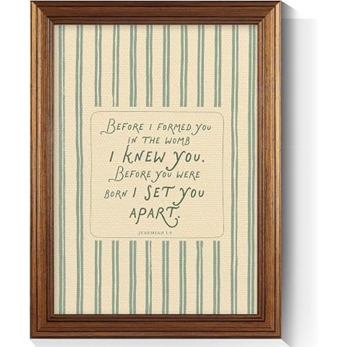 Jeremiah 1:5 Bible Verse Canvas Wall Art, Sage Green Striped Neutral Christian Print, Baby Nursery Religious Decor 8x10in Gold Vintage Framed
