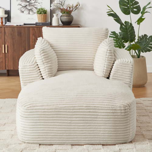 Jopath Oversized Chaise Lounge Chair, Corduroy Upholstered Modern Sofa Couch,Comfy Sleeper Sofa for Living Room Dorm Apartment No Assembly Required White