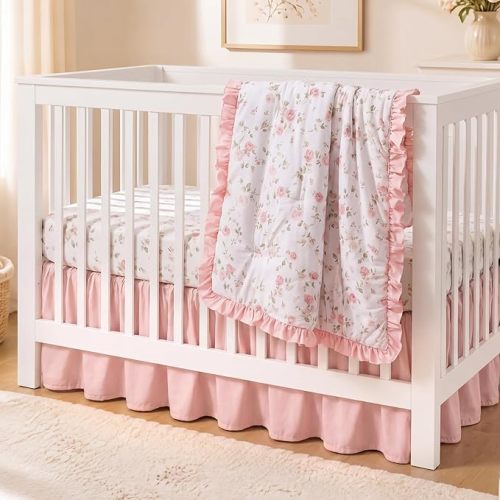 3 Piece Floral Crib Bedding Set