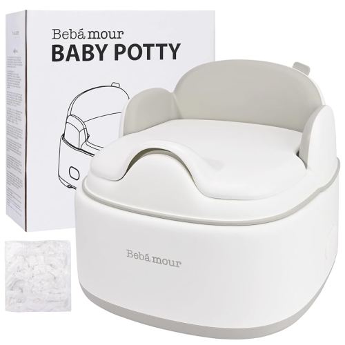 Bebamour Potty Training Toilet 3 in 1 Multi-Functional Potty Seat Detachable Baby Potty Step Stool Anti-Slip Stable Potty Training Toilet with 100 Pack Trash Bags for Baby Toddler Kids(Coffee)