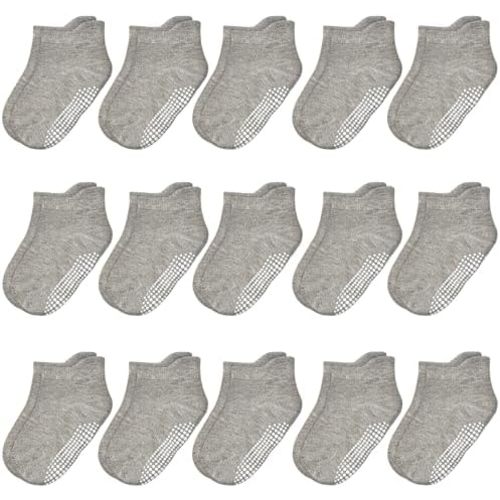 HYCLES 15 Pairs Toddler Socks, Kids Grip Socks for 6-12 Month 1-7 Years Non Slip Ankle Sock for Baby Boys Girls