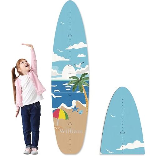Personalized Name Growth Chart, Surfboard Children's Height Growth Chart Wall Board, Precision Height Measuring Instrument for Nursery Room, 63" x 15.4"
