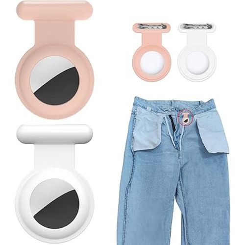 2 Pack Holder Case Tracker, Silicone Hidden GPS Kid Holder with Invisible Pin, Anti Lost Case Cover for Toddlers, Elderly, Pet, Clothing(White and Pink)