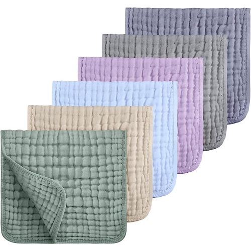Looxii Muslin Burp Cloths 6 Pack 100% Cotton Muslin Cloths Large 20''x10'' Extra Soft Absorbent Burping Cloth for Baby Boys and Girls (Multicolor)