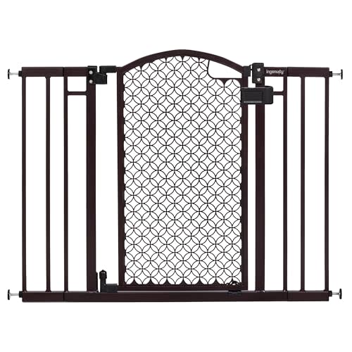 Ingenuity Decorative Panel Tall Baby Gate & Dog Gate, 28"-42" Wide, 30" Tall, Hardware or Pressure Mounted, Install on Top or Bottom of Stairs, Banister, or Doorway - Espresso