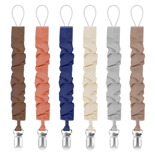 Pacifier Clips for Baby Boys and Girls, Pacifier Holders for Teething Relief and Baby Essentials, Safe for Newborns (6 Pack)