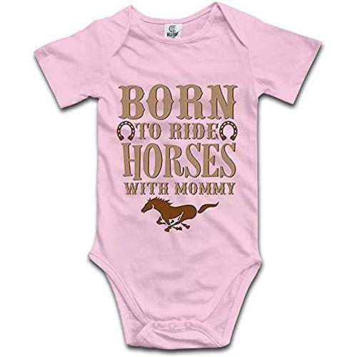 DOQOSESHY Born to Ride Horses with Mommy Baby Bodysuit Short/Long Sleeve Jumpsuit Rompers, 3 Months