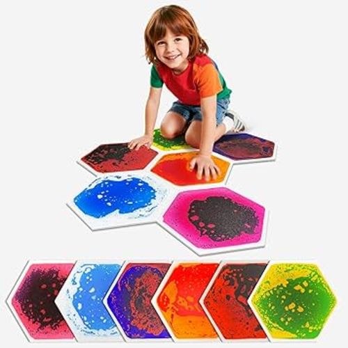 Liquid Sensory Floor Tiles for Kids Toddlers - 6 Pack Hexagon Puzzle Lava Mats for Kids Sensory Development & Creative Play, Sensory Toys for Autism, Home, Classroom Playrooms