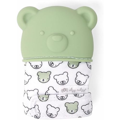Itzy Ritzy Silicone Teething Mitt - Soothing Infant Teething Mitten with Adjustable Strap, Crinkle Sound & Textured Silicone to Soothe Sore & Swollen Gums - for Ages 3 Months & Up (Bear)